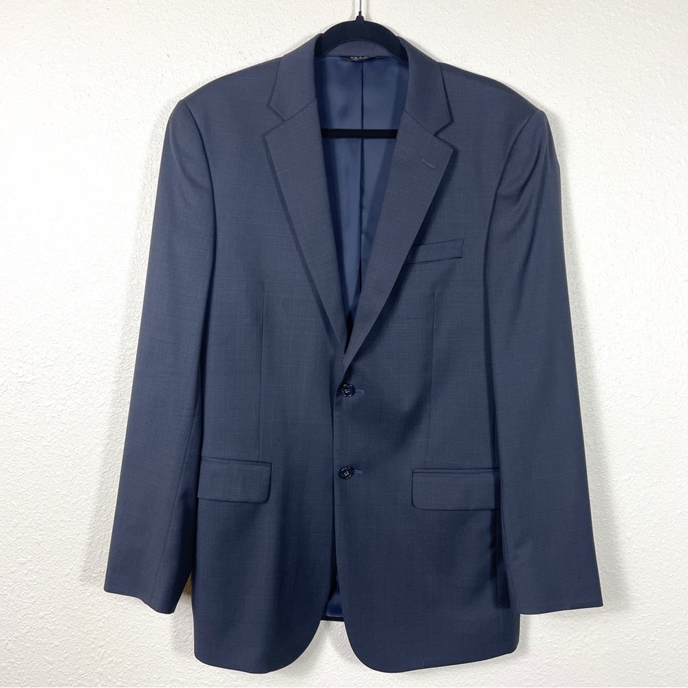 Jos A Bank Blazer Suit Jacket 40L Traveler's Collection Tailored Fit Navy Plaid